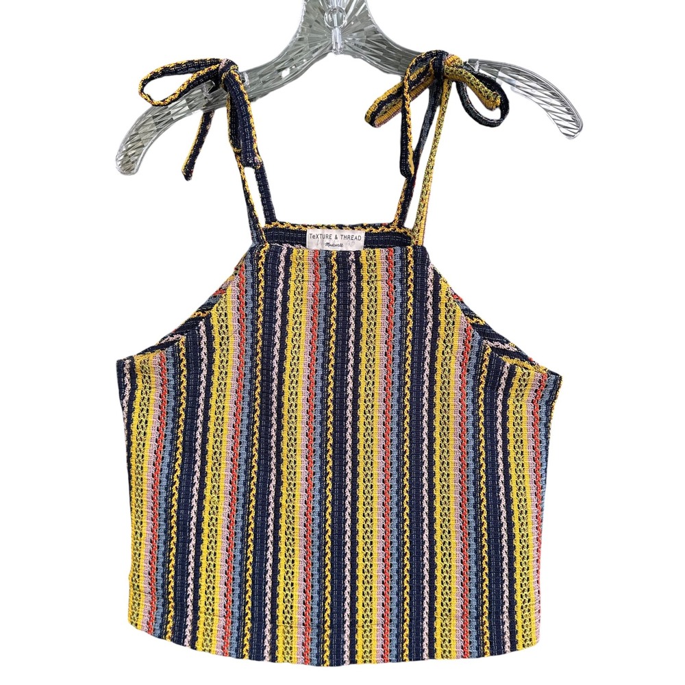 Madewell Texture & Thread Tie Shoulder Tank Rainbow Crochet Stripe Top Small